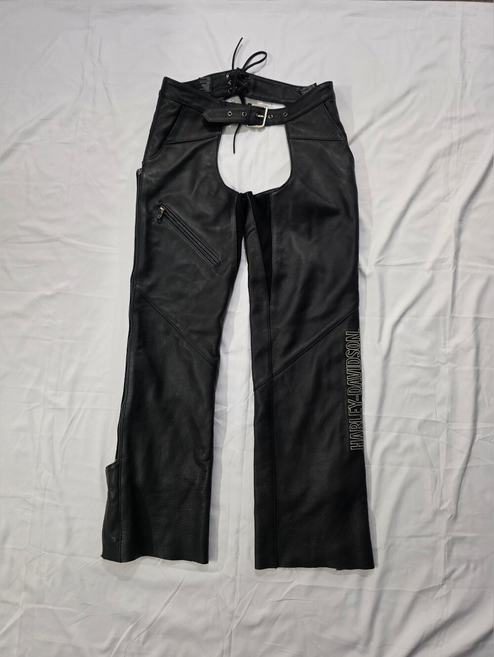 Harley Davidson Women's Black Leather Deluxe Chaps Long Biker Motorcycle